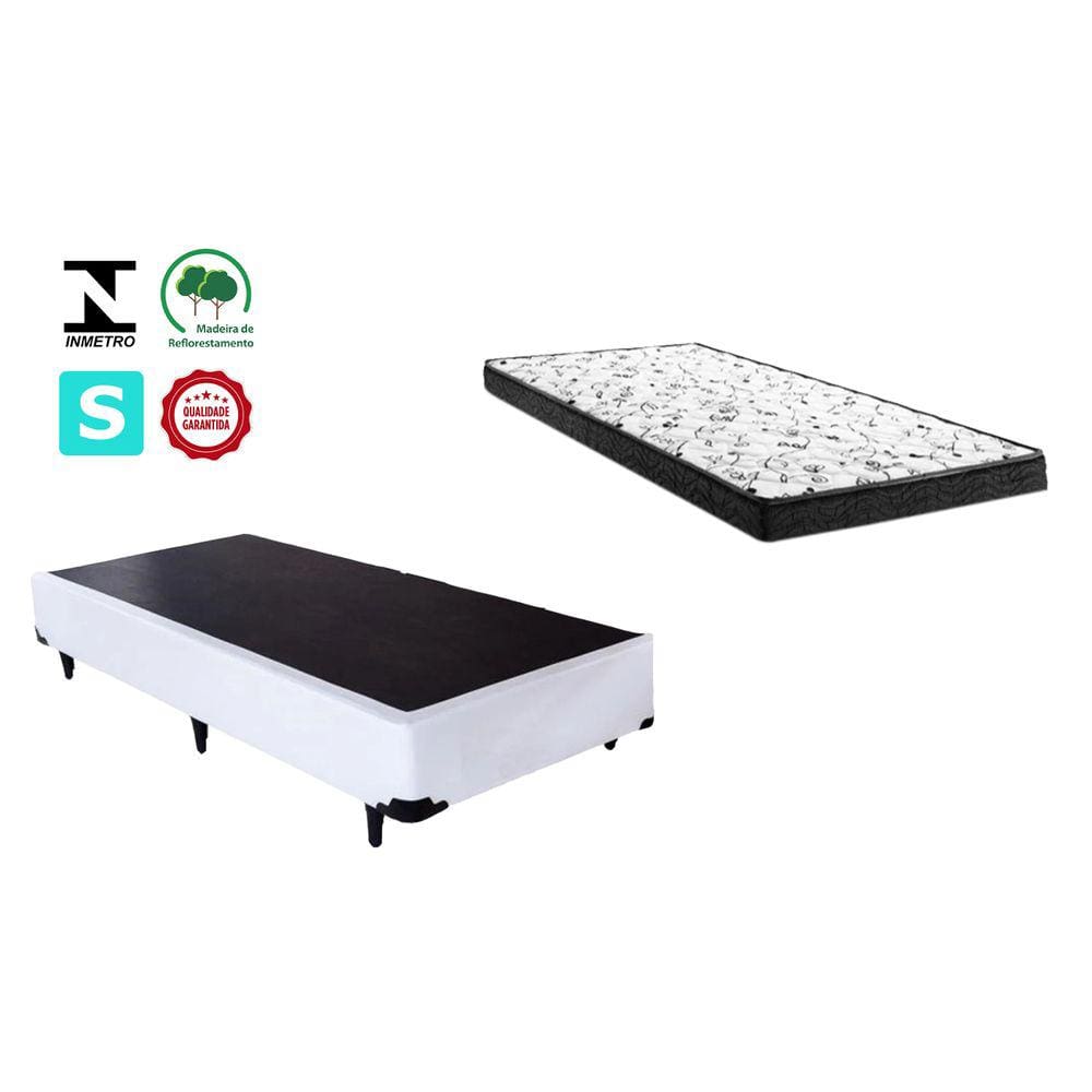 Cama Box Solteirão Branco + Colchão Espuma D28 110x188x8