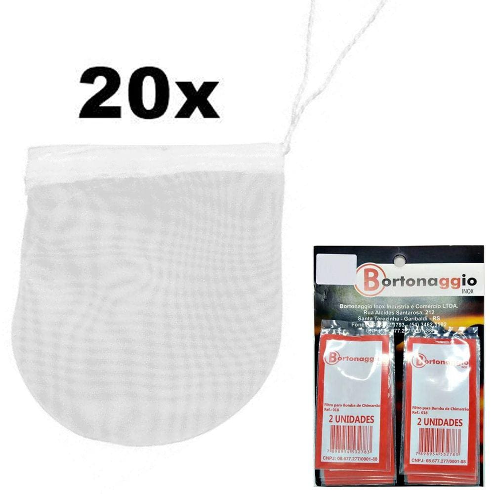 Kit 20 Unidades Filtros para Bomba de Chimarrão Nylon com Cordão para Amarrar Bortonaggio