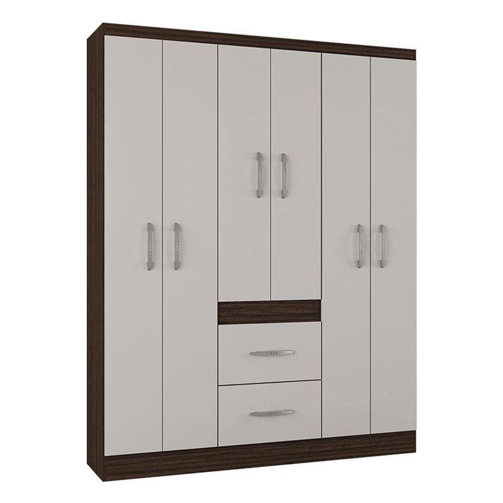 Guarda Roupa Casal Milão 6 Portas Chocolate Off White - Poquema