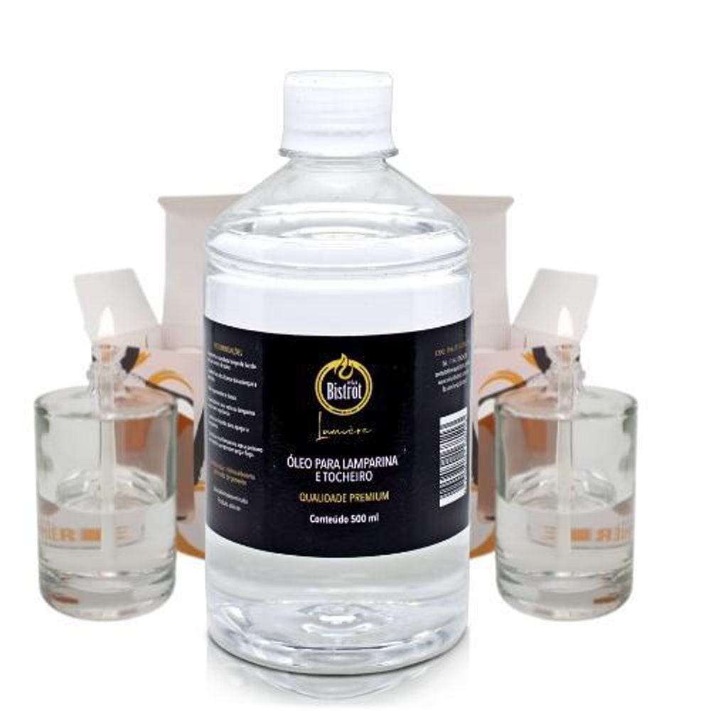 Kit 2 Lamparinas Decorativa Cilíndrica Incol. + 500Ml Fluido