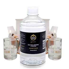 Kit 2 Lamparinas Decorativa Cilíndrica Incol. + 500Ml Fluido