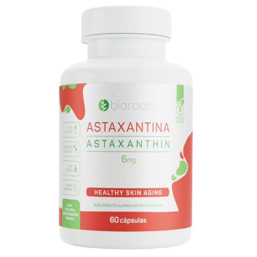 Astaxantina 6Mg Healthy Skin Aging Produto Vegano 60 Capsulas - Bioroots