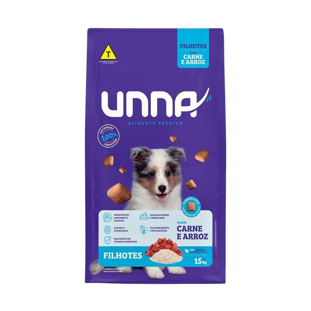 Ração Unna Carne E Arroz Para Cães Filhotes 15Kg