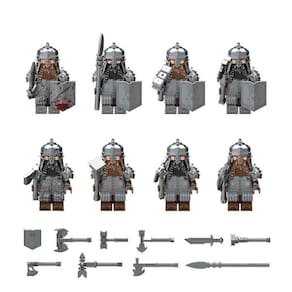 Set 8 Bonecos Blocos De Montar O Hobbit Anão Dwarf Warrior
