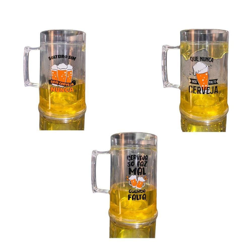 Kit Com 3 Canecas De Gel Chopp Cerveja Happy Beer 410 Ml