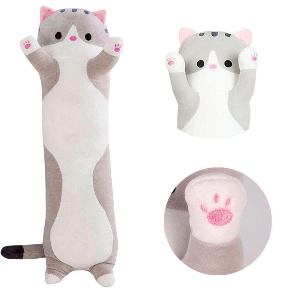 Almofada Gato Pelúcia Travesseiro Macio Gatinho 70Cm - Bege