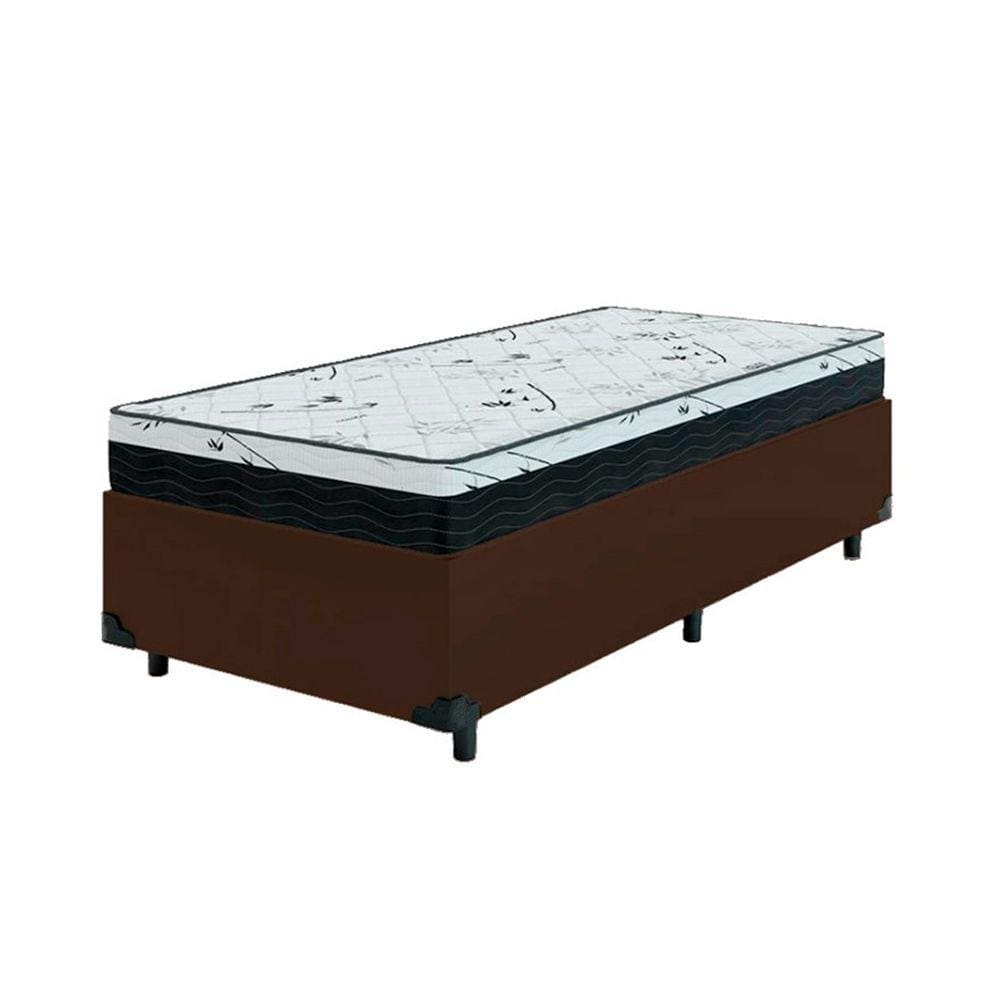 Cama Box Solteiro 88 Sintético Marrom com Colchão Espuma D33 One Face - Bello Box - 58X88X188