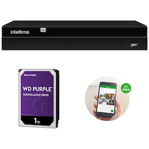 Gravador de Vídeo IP NVR 4 Canais 4K PoE NVD 1404 P + HD 1 Tera Purple Intelbras