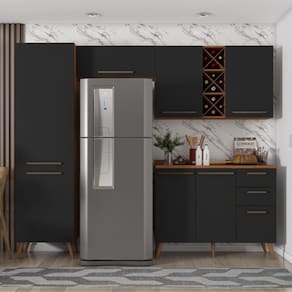 Armário De Cozinha Completa Com Adega 7 Portas 3 Gavetas Favorita Preto/Nature
