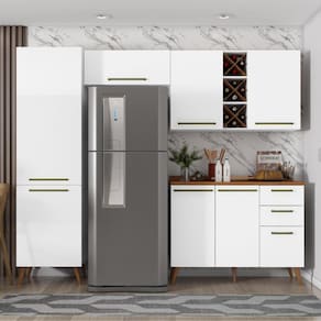 Armário De Cozinha Completa Com Adega 7 Portas 3 Gavetas Favorita Branco/Nature