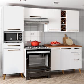 Armário De Cozinha Completa Com Adega 7 Portas 4 Gavetas Favorita Branco/Nature