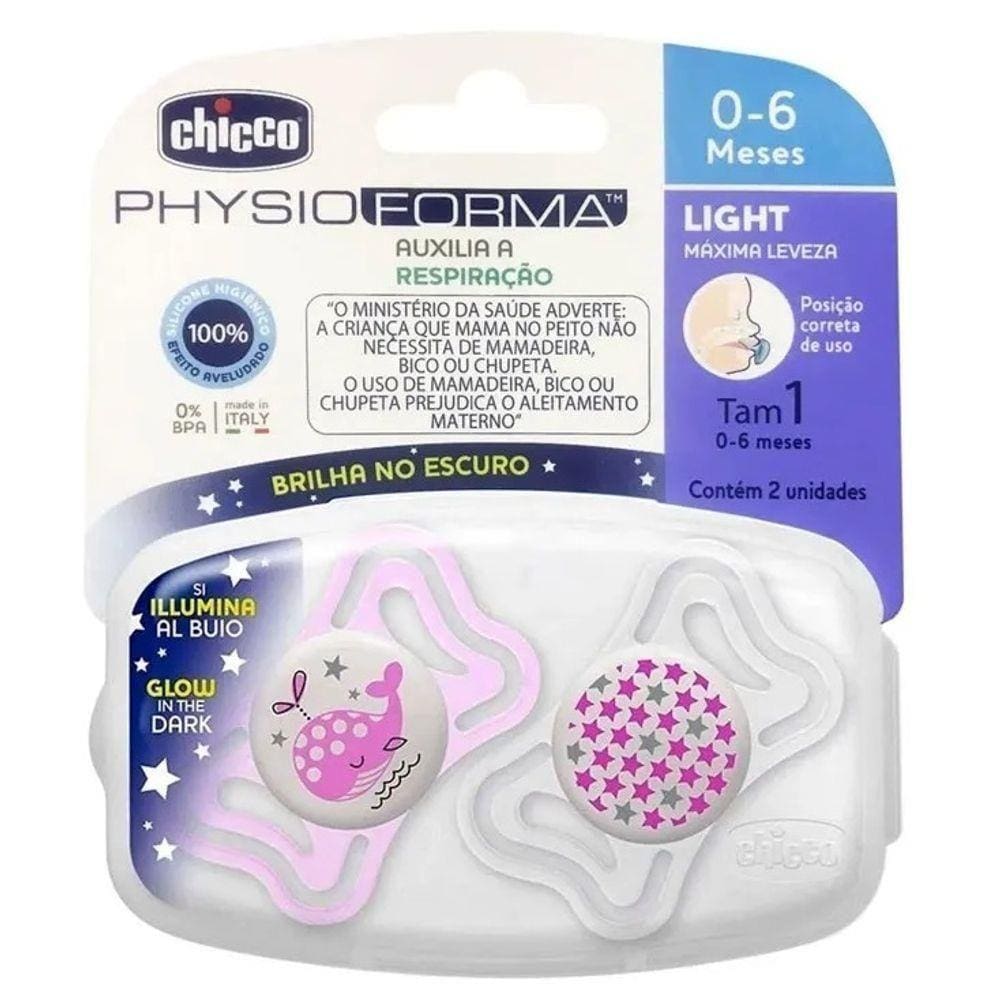 Kit 2 Chupetas Physio Light 0 A 6M Baleia Rosa Chicco