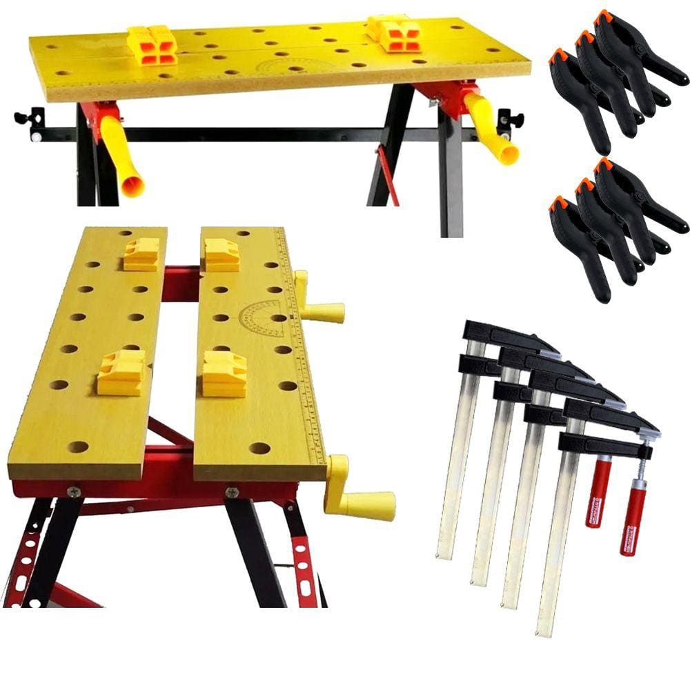 Kit Bancada de Trabalho Ferramentas Marceneiro + 4 Grampos Sargento F + 6 Grampos Multiuso 6”