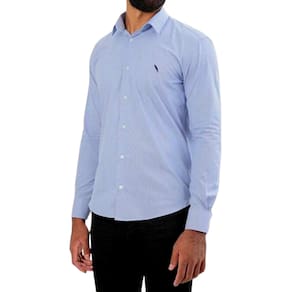 Camisa social masculina manga longa modelagem Slim Fit azul claro