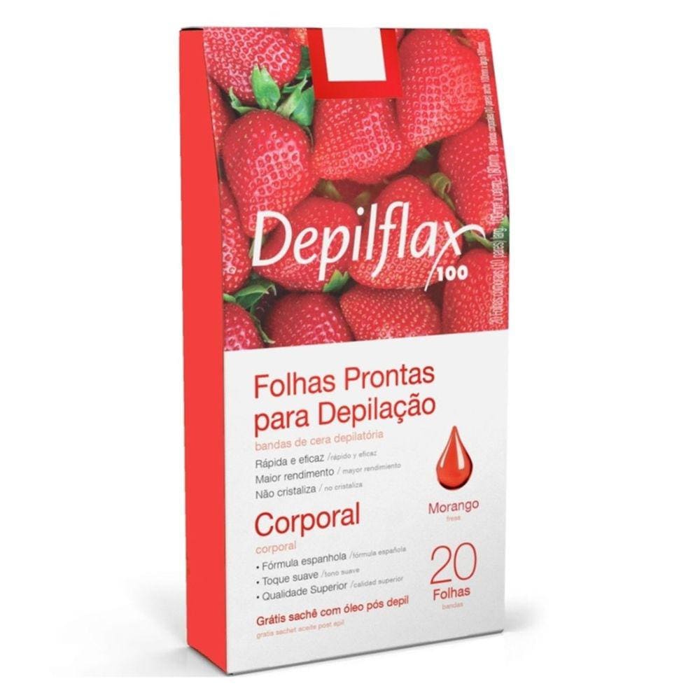 Folhas Prontas Depilflax Para Depilação Corporal Morango C/20