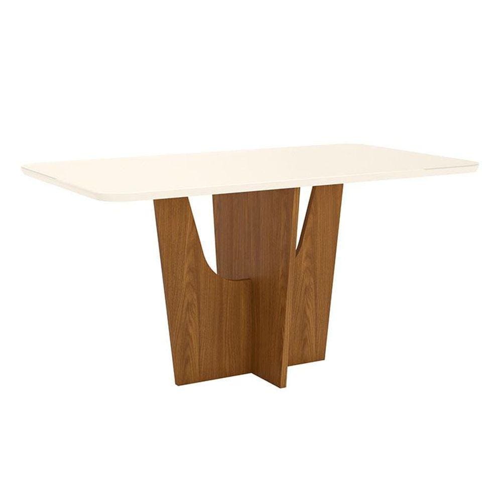 Mesa de Jantar Danielly 160 cm Tampo Arredondado com Vidro Nature Off White - Henn