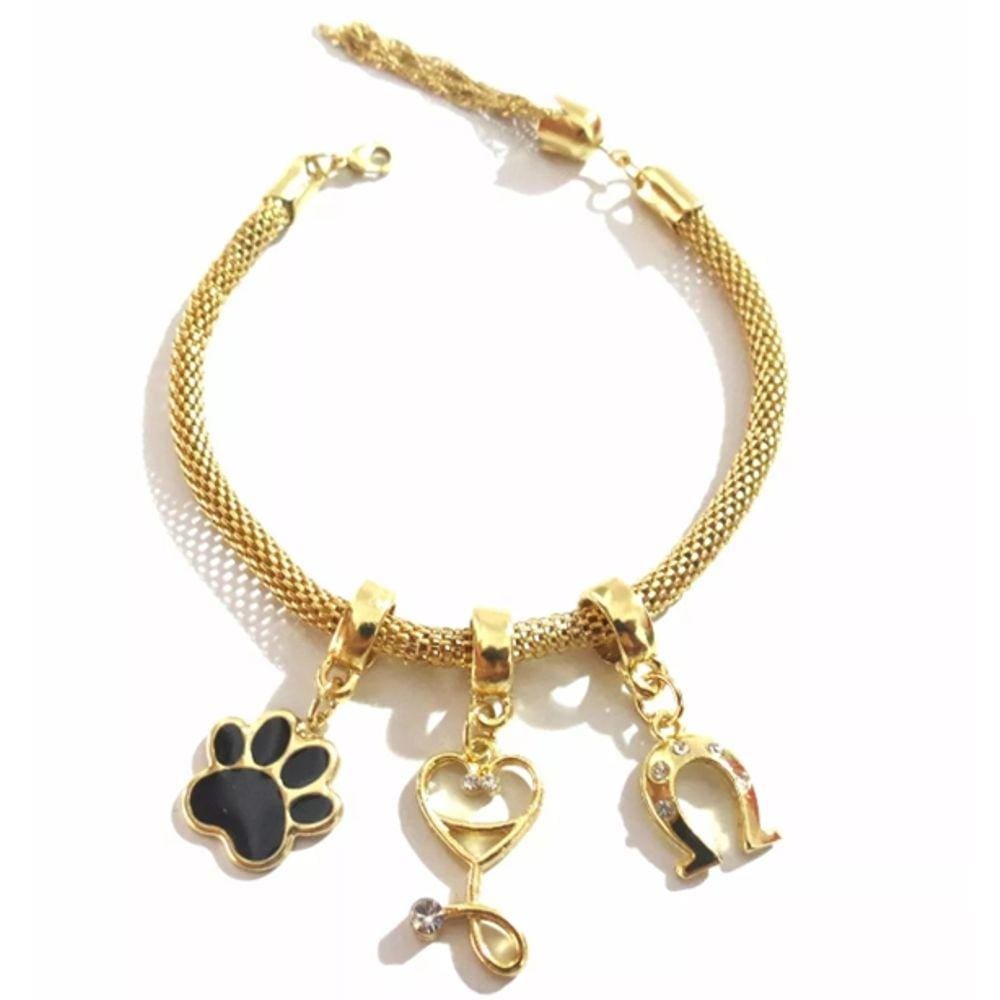 Pulseira Berloque Esteto Pata Ferradura Folheado a Ouro 18k