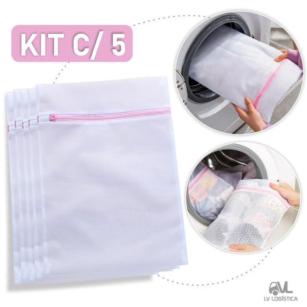 Kit 5 Saquinho De Lavar Roupa Intima Delicada Maquina 30X40
