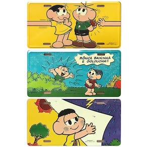 Kit 3 Placas TURMA DA MÔNICA | CASCÃO | CEBOLINHA | MAGALI em Metal c/ Relevo - Decorativa - 15x30