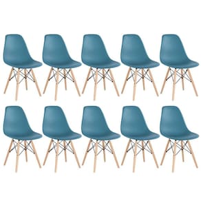Kit 10 Cadeiras Charles Eames Eiffel Dsw Com Pés De Madeira Clara Turquesa