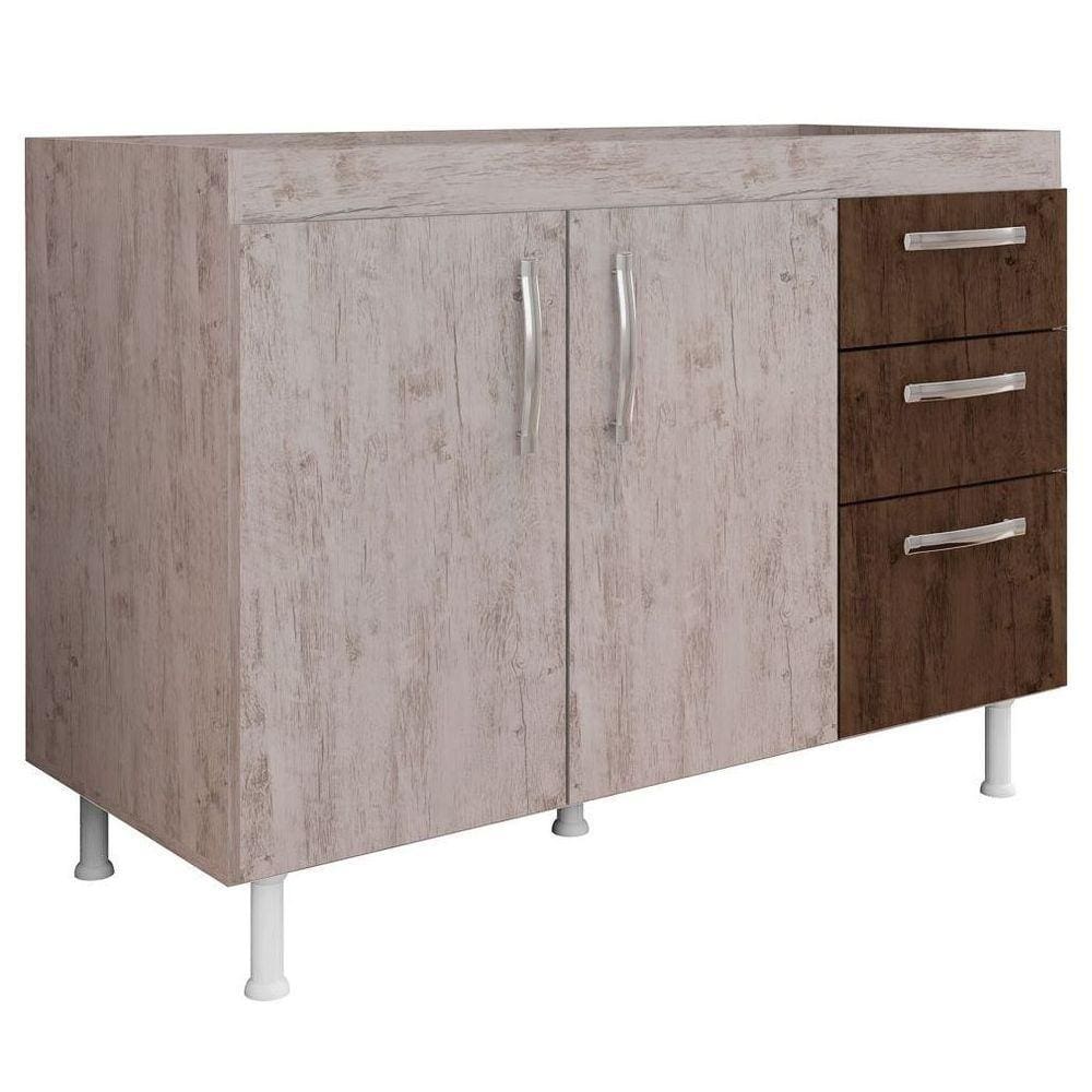 Balcão Gabinete De Pia Sem Tampo 120Cm 2 Portas Nathan - Nathy Móveis Rústico/Chocolate