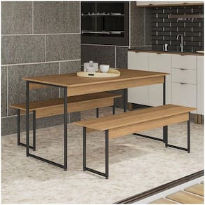 Mesa De Jantar Industrial Com 2 Bancos Freijó 1,36m