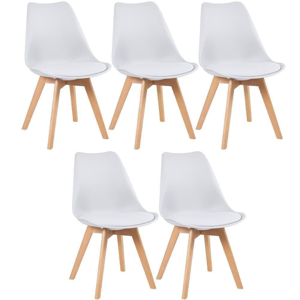 Kit 5 Cadeiras Com Assento Estofado Leda Branco