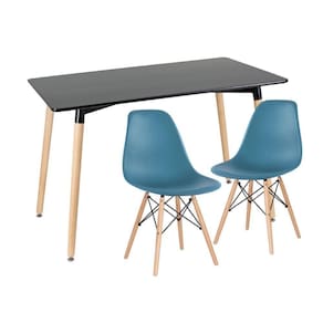 Kit - Mesa De Jantar Retangular Eames 60 X 120 Cm Preto + 2 Cadeiras Eiffel Dsw Turquesa