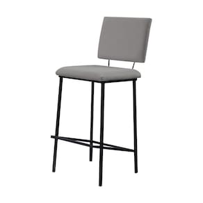 Banqueta Fixa Decorativa Base De Aço Marcius Linho Cinza
