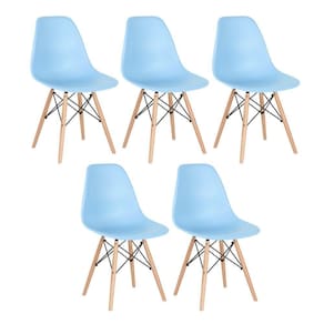 Kit 5 Cadeiras Charles Eames Eiffel Dsw Com Pés De Madeira Clara Azul Claro