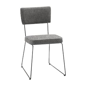 Cadeira De Jantar Decorativa Base Aço Preto Luigi Linho Cinza