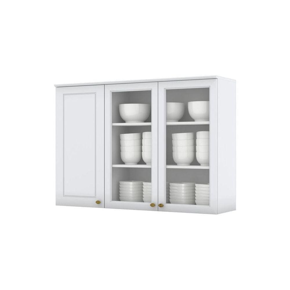 Armário Aéreo 3 Portas De Vidro 120Cm Americana Henn Branco