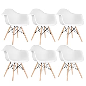 Kit 6 Cadeiras Charles Eames Eiffel Daw Com Braços E Pés De Madeira Clara Branco
