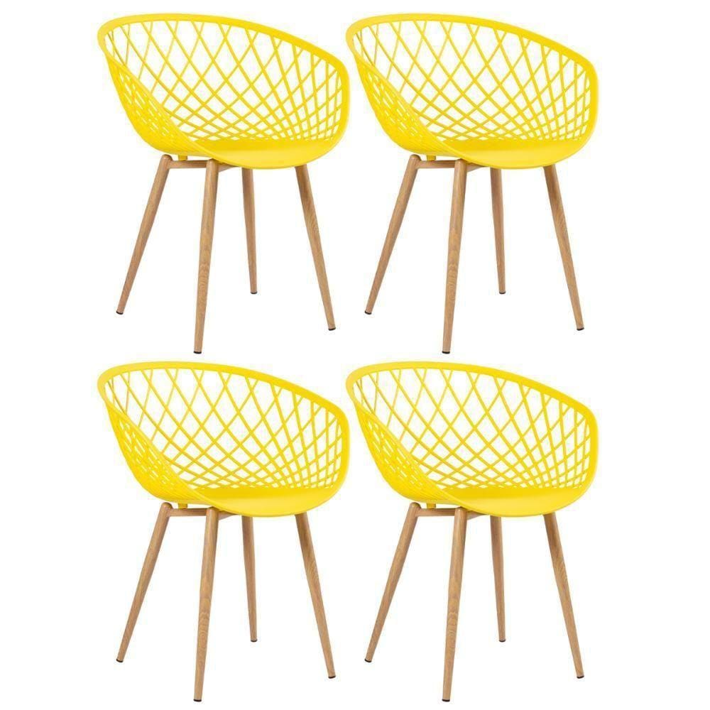 Kit - 4 X Cadeiras Clarice Nest Com Apoio De Braços - Sidera - Amarelo