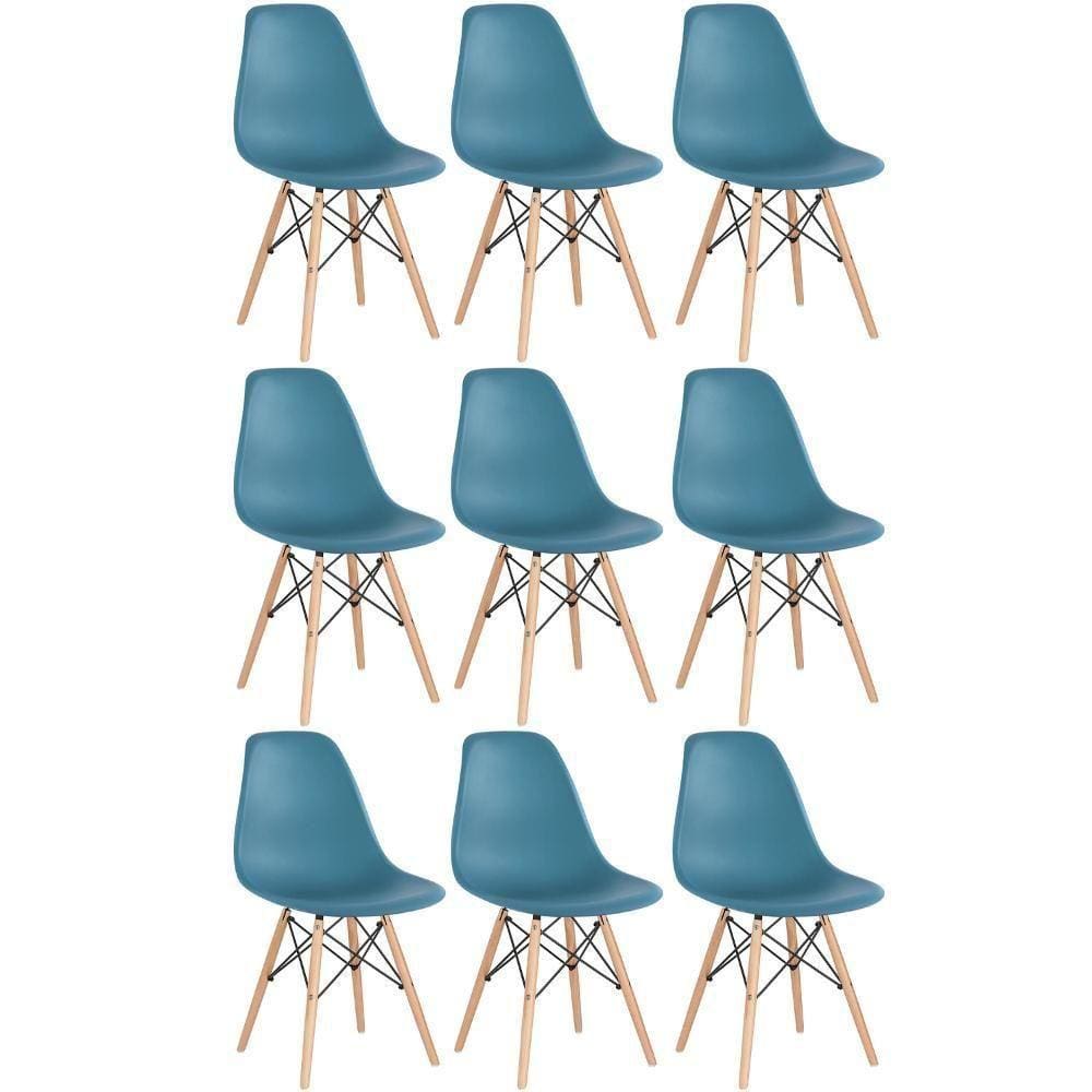 Kit 9 Cadeiras Charles Eames Eiffel Dsw Com Pés De Madeira Clara Turquesa
