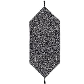 Caminho De Mesa 1,00m X 46cm Tecido Misto Preto E Branco