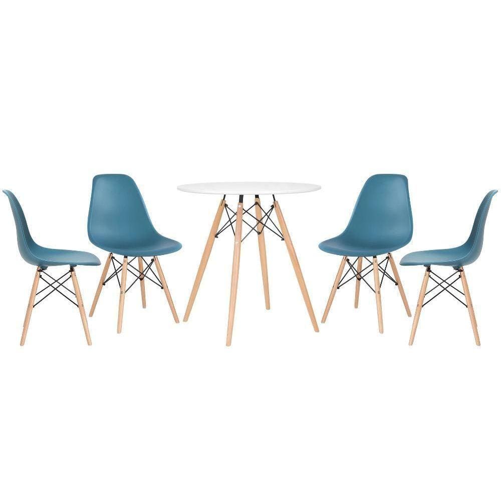 Mesa Redonda Eames 70 Cm Branco + 4 Cadeiras Eiffel Dsw Turquesa