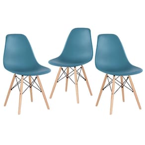 Kit 3 Cadeiras Charles Eames Eiffel Dsw Com Pés De Madeira Clara Turquesa