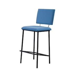 Banqueta Fixa Decorativa Base De Aço Marcius Linho Azul Jeans - Gran Belo
