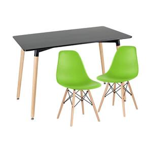 Kit - Mesa De Jantar Retangular Eames 60 X 120 Cm Preto + 2 Cadeiras Eiffel Dsw Verde Claro