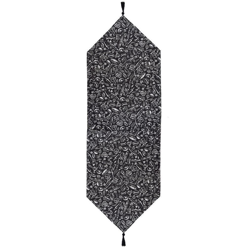 Caminho De Mesa 1,50m X 46cm Tecido Misto Preto E Branco