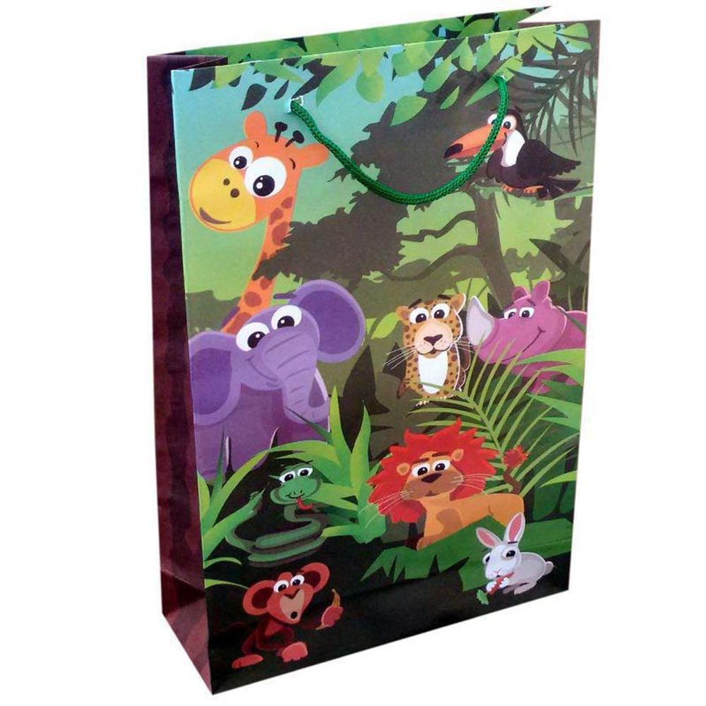 Kit 100 Sacolas Safari Floresta 25X17X6Cm Bolsa Festa