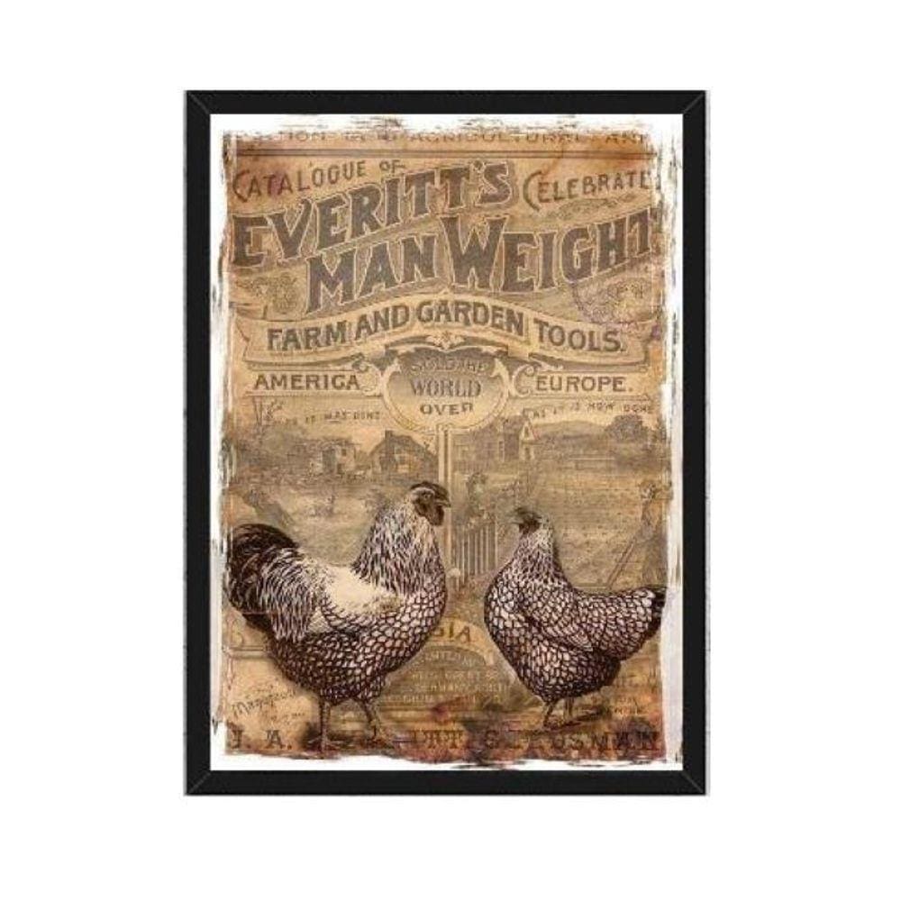 Quadro Vintage Galinhas Country 24X18Cm Madeira Preta