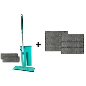 Kit 6 Refil + Mop Flat Cabo Inox Com Balde Lava e Saca Esfregão Multiuso Limpa Esterilizar Brilho