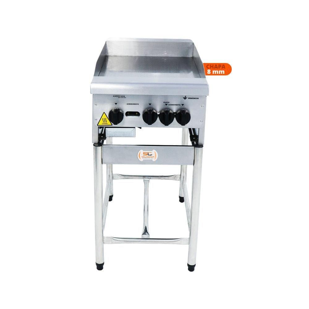 Chapa Americana Profissional 45cm a Gás 8mm Lisa Inox com Pé CGP45 - Venâncio