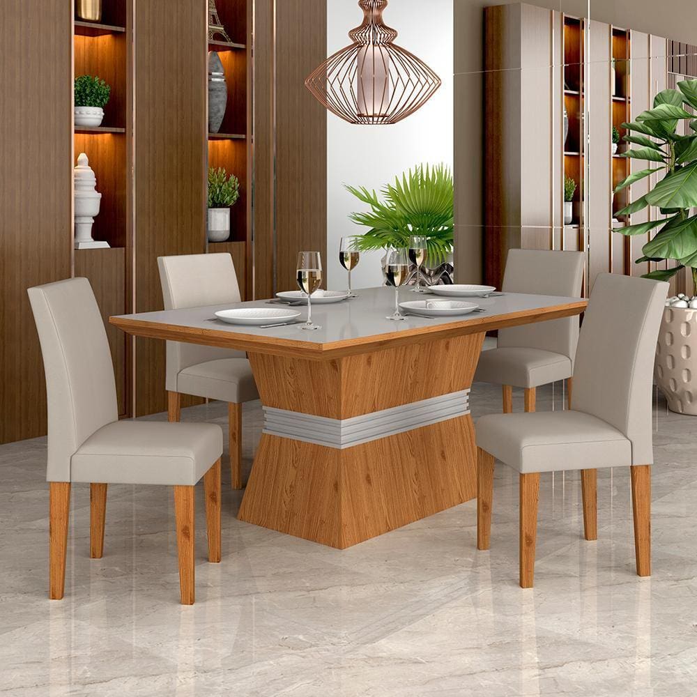 Mesa Com 4 Cadeiras 1,36 Versalhes Cin/off Whit/beg - Móveis Arapongas