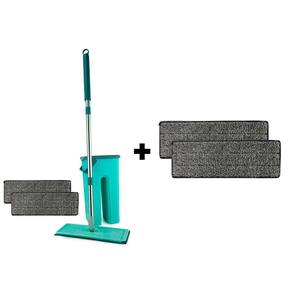 Kit Mop Flat Cabo Inox Com Balde Lava e Saca Esfregão Multiuso Limpa Esterilizar Brilho + 2 Refil
