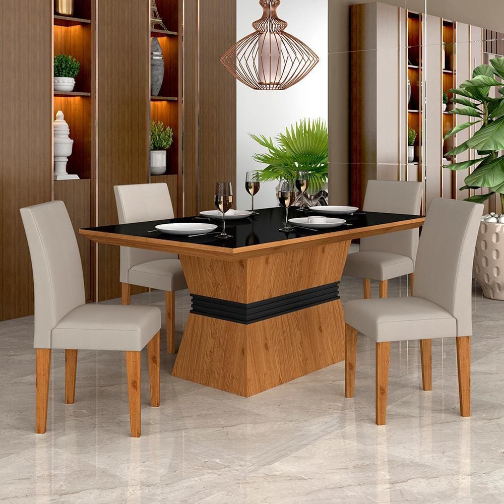 Mesa Com 4 Cadeiras 1,36 Versalhes Cin/preto/bege - Móveis Arapongas