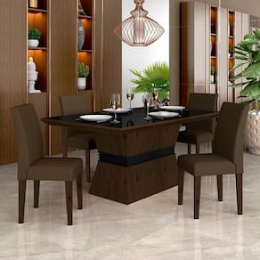 Mesa Com 4 Cadeiras 1,36 Versalhes Imb/preto/marrom - Móveis Arapongas
