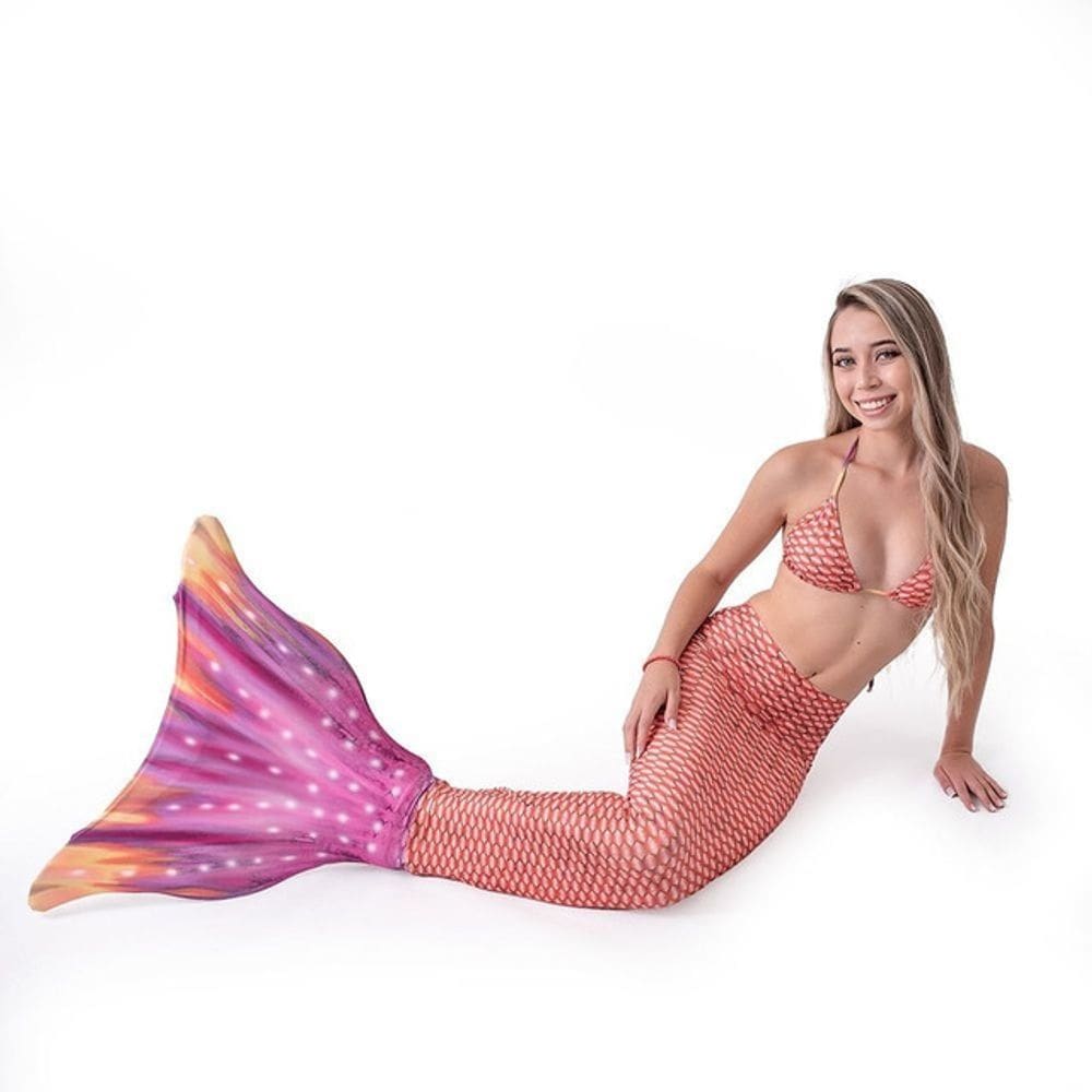 Cauda de Sereia Completa c/ Top Cortininha + Nadadeira Eloá